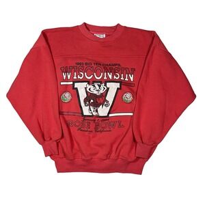 Vtg 90s Wisconsin Badgers Crewneck Sweatshirt Mens L Rose Bowl Champs Red Bucky